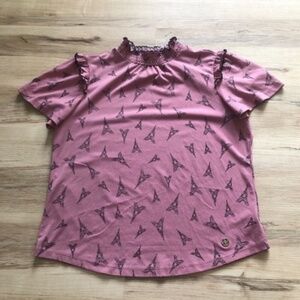 Adrienne Vittadini Pink Eiffel Tower Print Blouse
